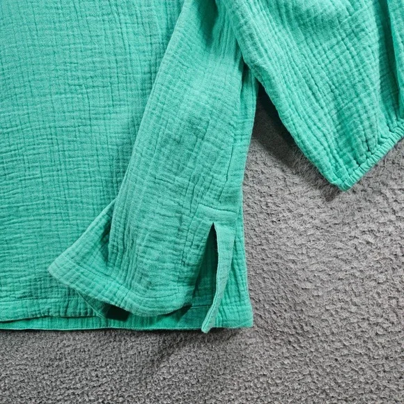 Soft Surroundings Tunic Top‎ Blouse Women Medium Split Neck 3/4 Sleeve Green - Picture 4 of 9